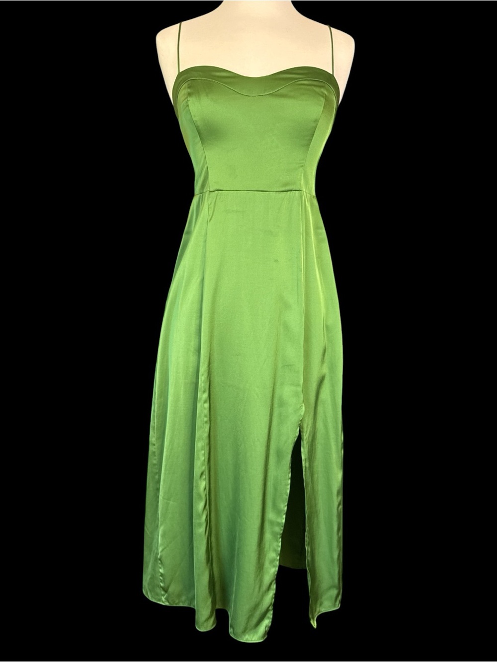 Abercrombie & Fitch Emerald Green Camille Satin Midi Dress High Slit Womens XS - Picture 2 of 5